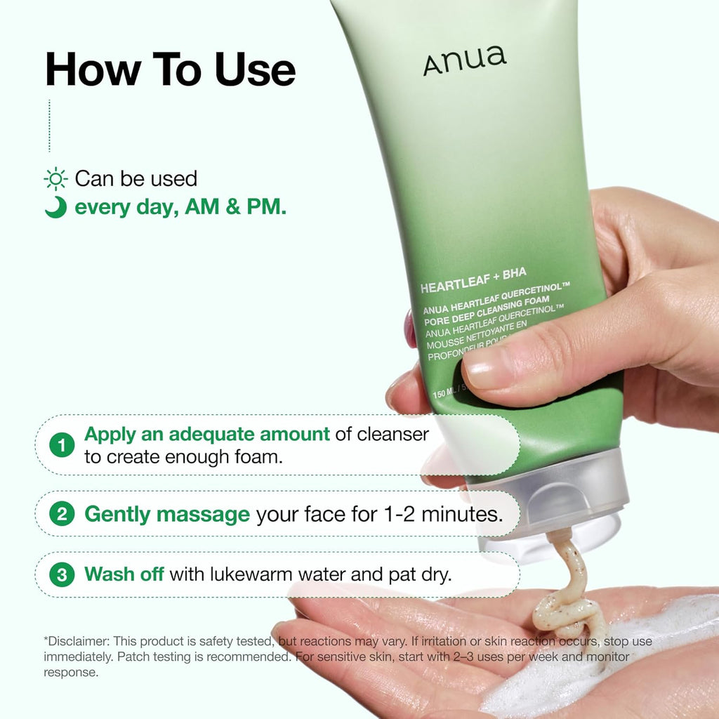 Heartleaf Quercetinol Pore Deep Cleansing Foam, Face Wash for Pore Refining Cleanser, Hydrating Daily Facial Cleanser for Double Cleansing, Gentle Foaming with BHA, Korean Skincare, 5.07 Fl.Oz.