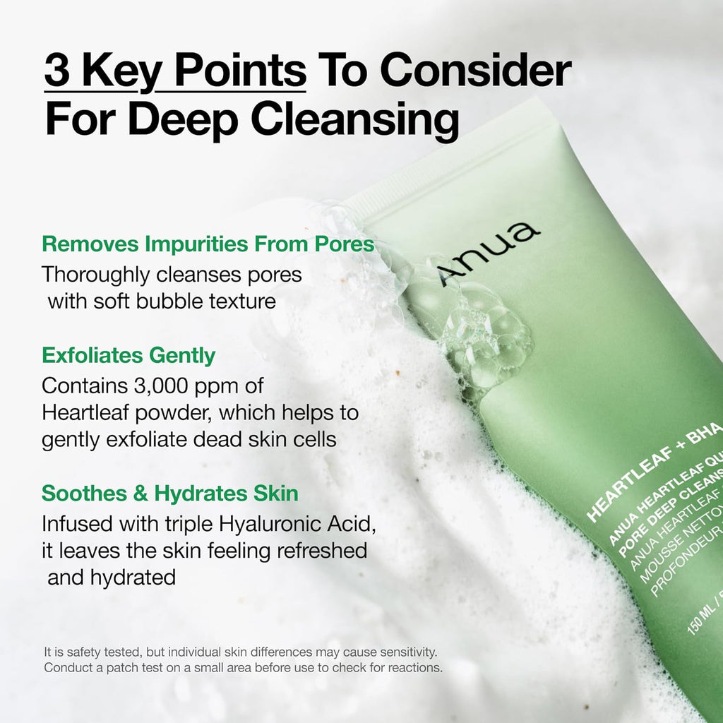 Heartleaf Quercetinol Pore Deep Cleansing Foam, Face Wash for Pore Refining Cleanser, Hydrating Daily Facial Cleanser for Double Cleansing, Gentle Foaming with BHA, Korean Skincare, 5.07 Fl.Oz.